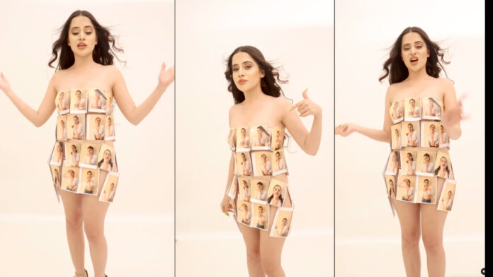 Watch: Urfi Javed goes bold with dress made out of self-portraits