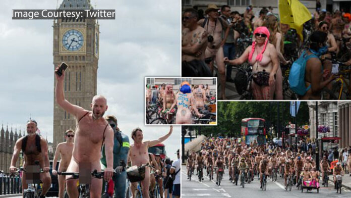 London: Thousands of cyclists strip off as they take to the streets for the World Naked Bike Ride
